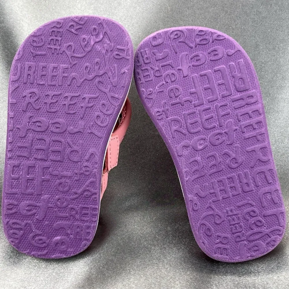 REEF Lil‎ Ahi Toddler's 5 Slingback Sandals Pink Cheetah Summer Flip Flops Beach